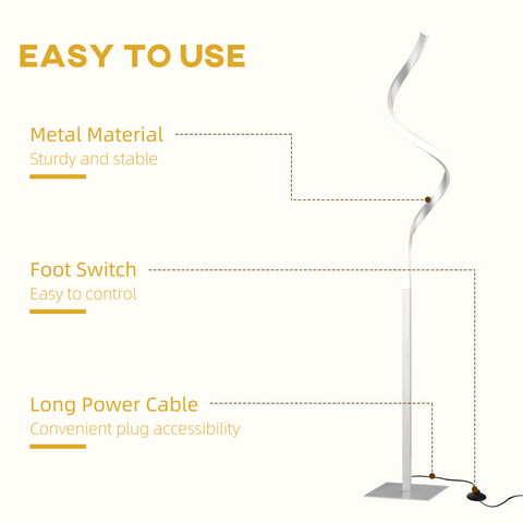 Spiral Floor Lamp for Living Room with 3 Adjustable Brightness, Silver HOMCOM