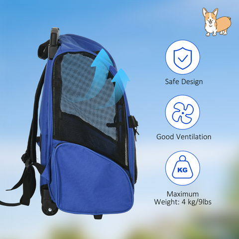 Pet Travel Backpack Bag Cat Puppy Dog Carrier w/ Trolley and Telescopic Wheel