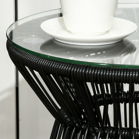 Outsunny PE Rattan End Table, Round Hollow Drum Design Side Table, Black
