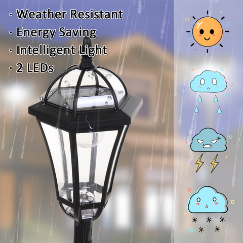 2 PCS LED Garden Lights Lamp Post Solar Powered Lantern black