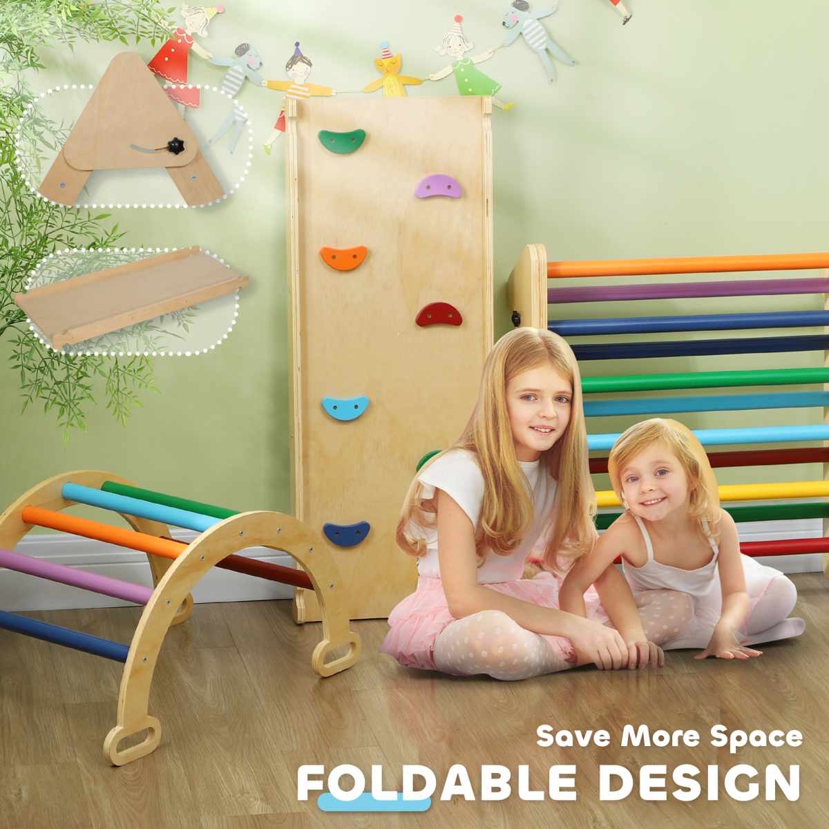 AIYAPLAY 5 in 1 Toddler Climbing Frame with Ramp, Arch, for 18-48 Months