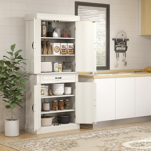 HOMCOM 180cm Kitchen Pantry Storage Cabinet Server Food Organizer, White