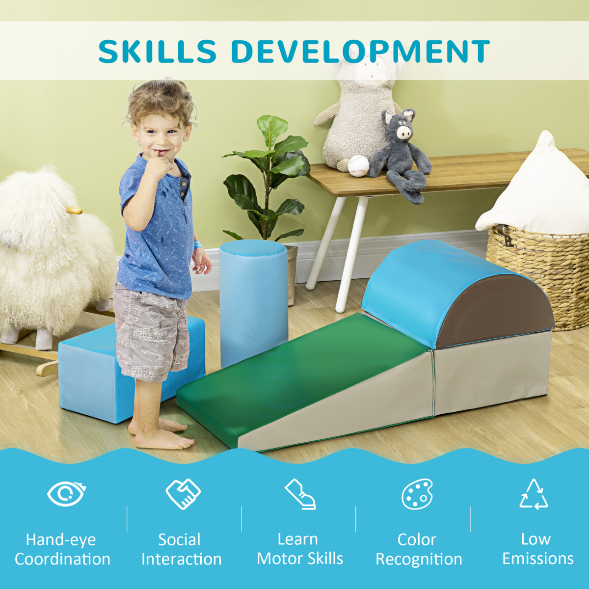HOMCOM 5 Piece Soft Safe Foam Playset Climb and Crawl Activity Toy for Toddler