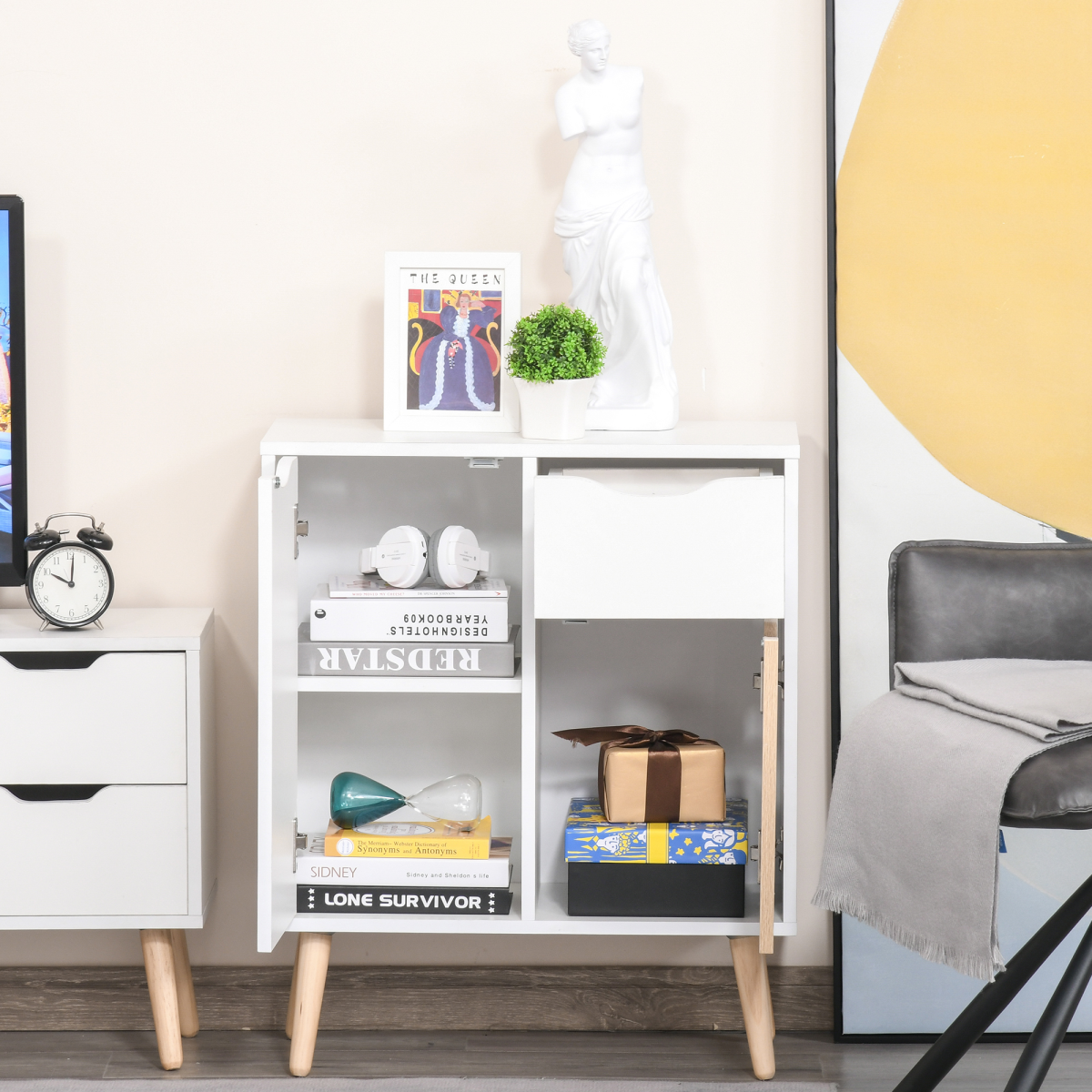 Floor Cabinet Storage Cupboard Sideboard with Drawer for Bedroom, Living Room