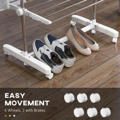 4 Layers Folding Cloth Hanger Stand Rail W/Wheels-White/Silver