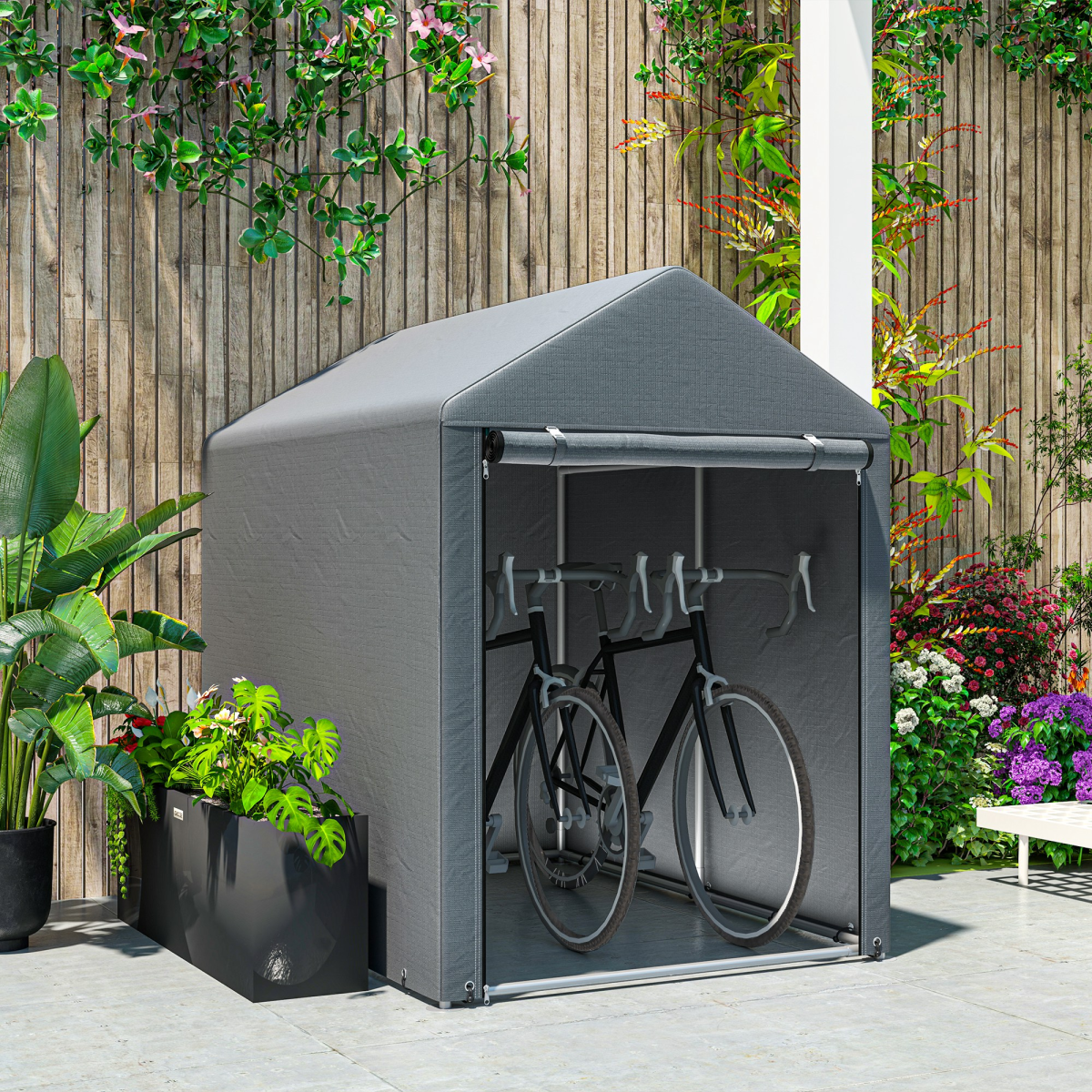 Outsunny 179 x 120cm Temporary Garden Shed, with Weather-resistant Plastic Cover and Accessories - Dark Grey