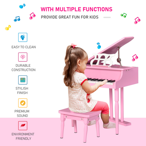 30 Keys Mini Kids Piano with Music Stand and Bench Best Gifts Toy HOMCOM