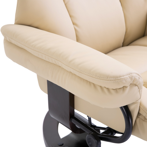 Padded PU Leather Manual Reclining Armchair Sofa Chair w/ Footstool Cream