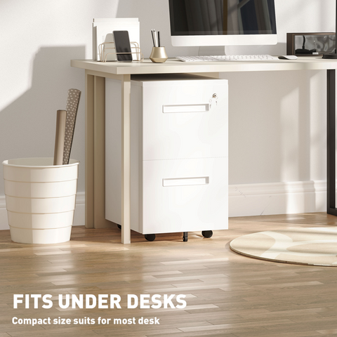 Mobile File Cabinet Home Filing Furniture with Adjustable Partition, Lock, White