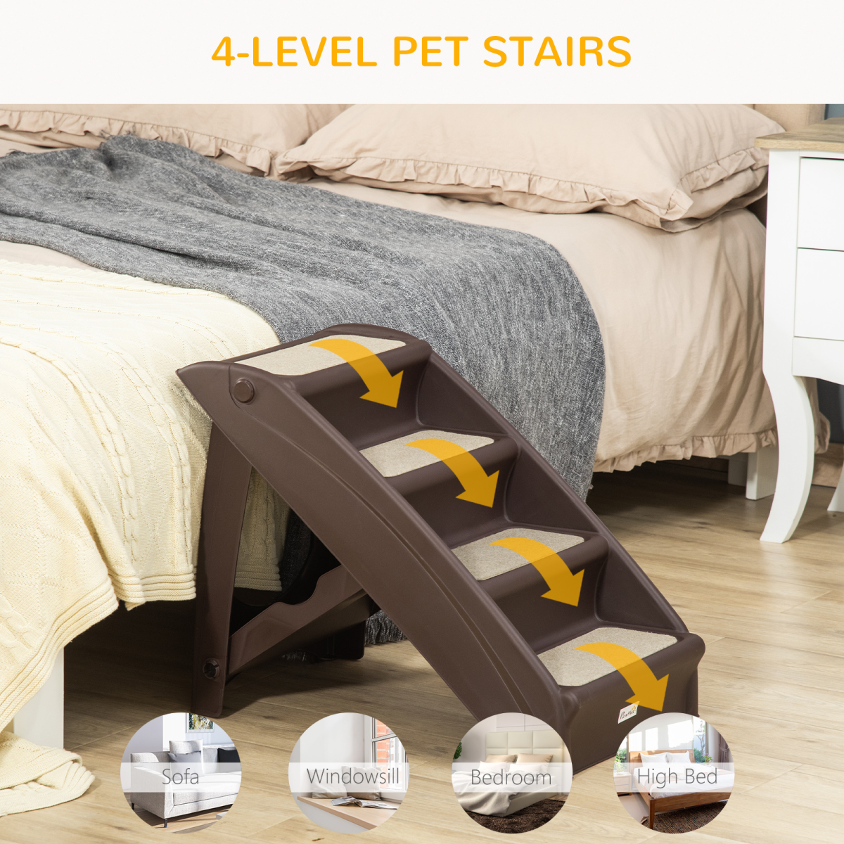 Portable Dog Steps for Bed, Sofa Non-Slip Pet Stairs for Cats, Dogs - Brown