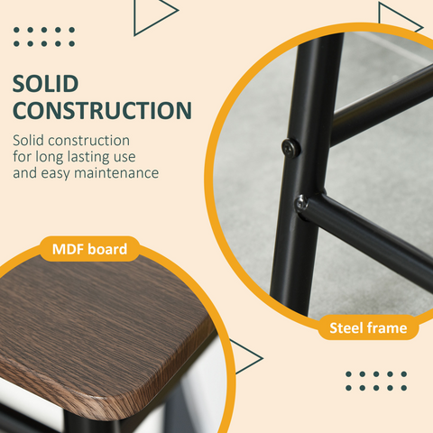 Bar Set includes 1 Bar Table and 2 Stools with Metal Frame Black and Oak