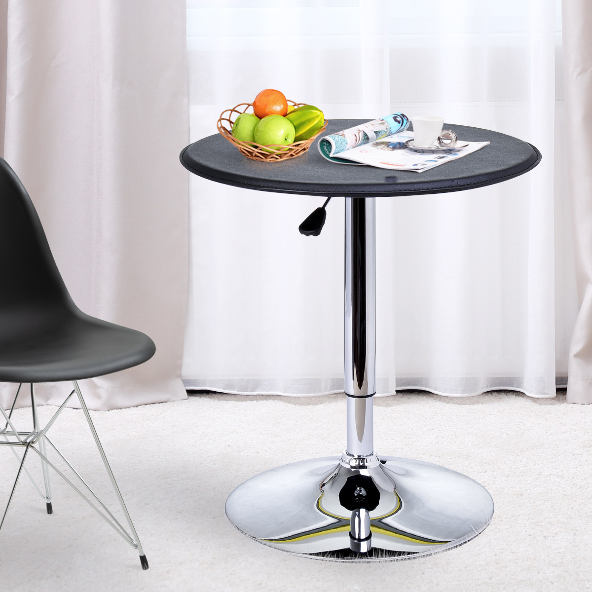 Chrome Steel Height Adjustable Round Bar Table Dinning Table Black