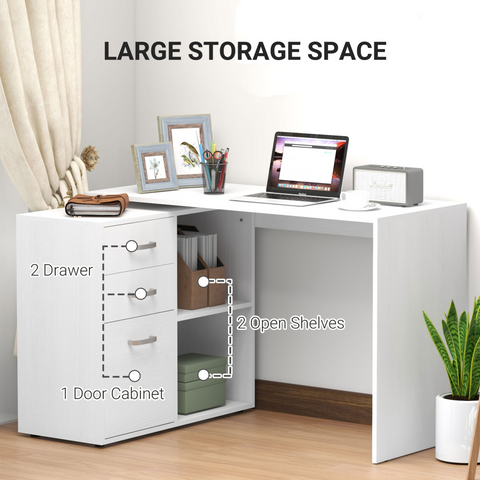 Home Office L Shape Computer Desk Workstation Drawer Shelf File Cabinet-White