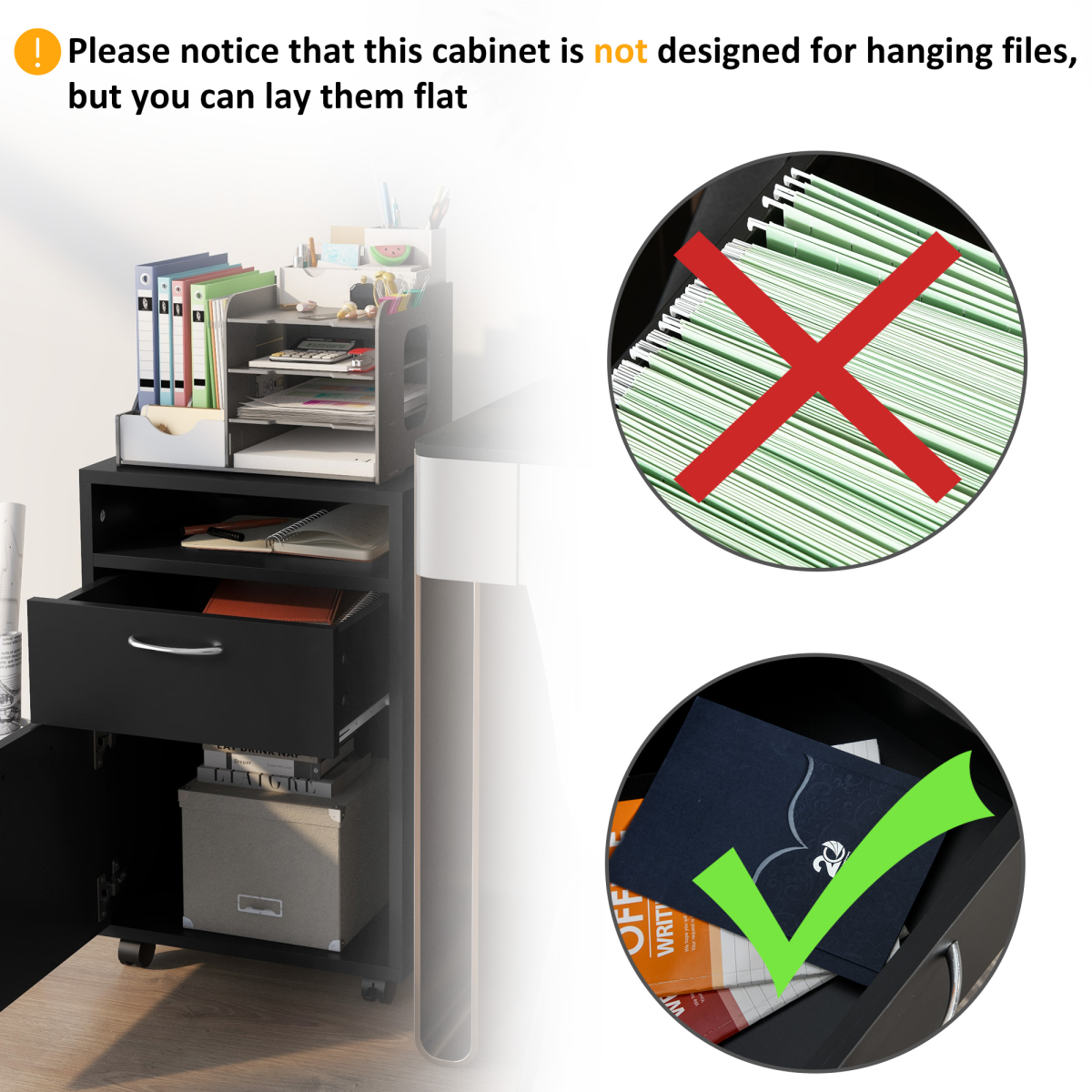 HOMCOM 60cm Storage Cabinet w/ Drawer Open Shelf Metal Handles 4 Wheels Black