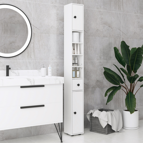 Kleankin Slim Bathroom Cabinet, Toilet Roll Storage w/ Open Shelves, White