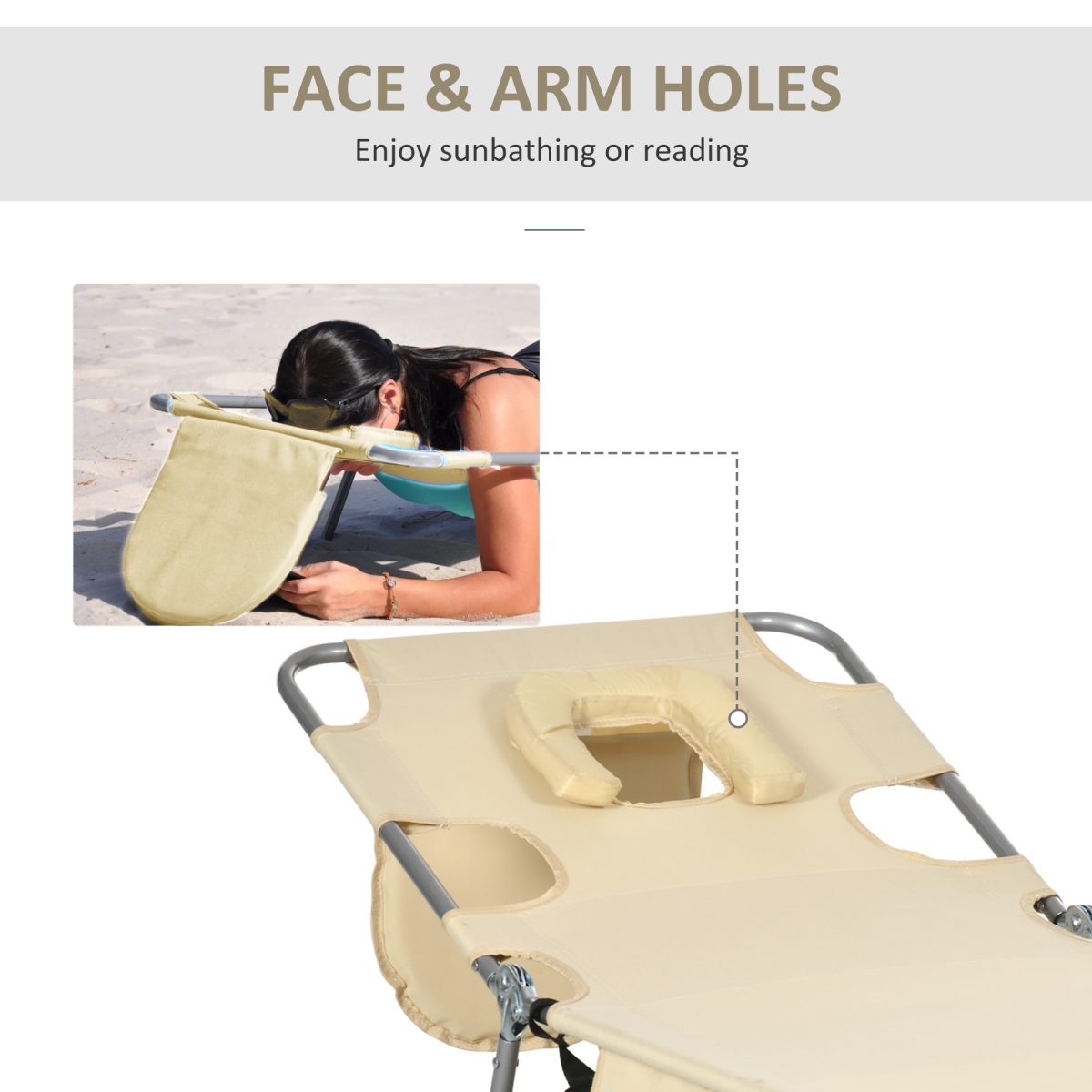 Patio Foldable Sun Lounger 5 Level Adjustable Reclining Chair Beige