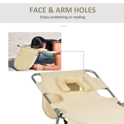 Patio Foldable Sun Lounger 5 Level Adjustable Reclining Chair Beige