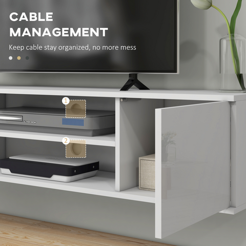 HOMCOM Floating TV Unit for 60" TVs W/ Shelves and Cabinets, White