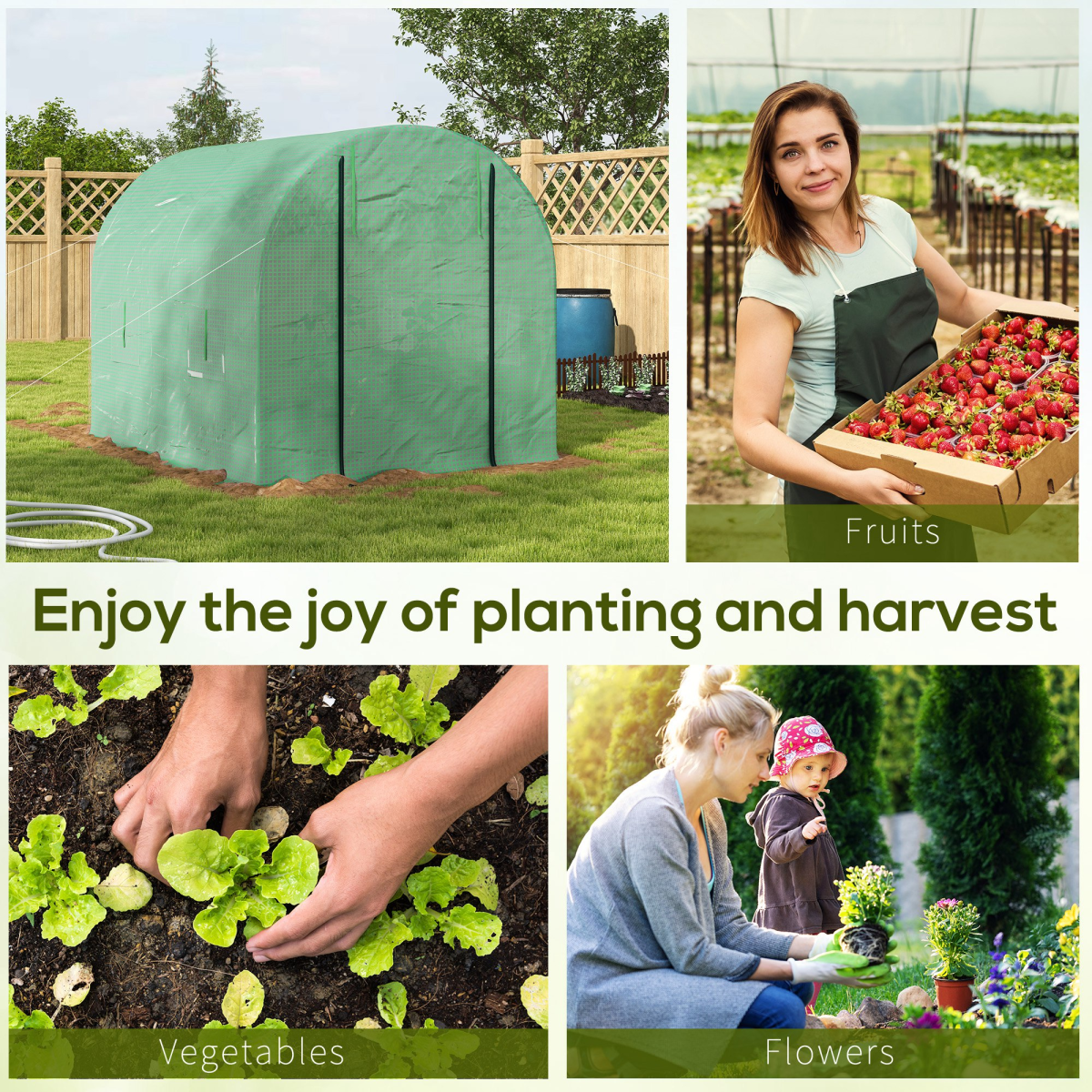 2.5 x 2m Walk-In Polytunnel Greenhouse with Steel Frame Roll Up Door Green