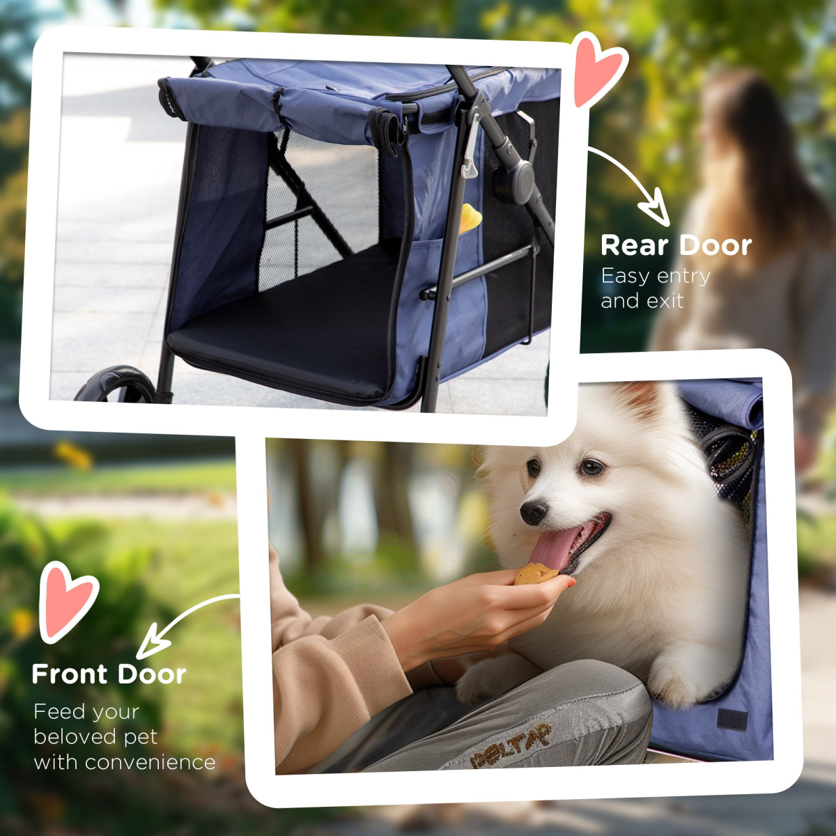 PawHut One-click Foldable Pet Stroller w/ Mesh Windows, for Small Pets - Blue