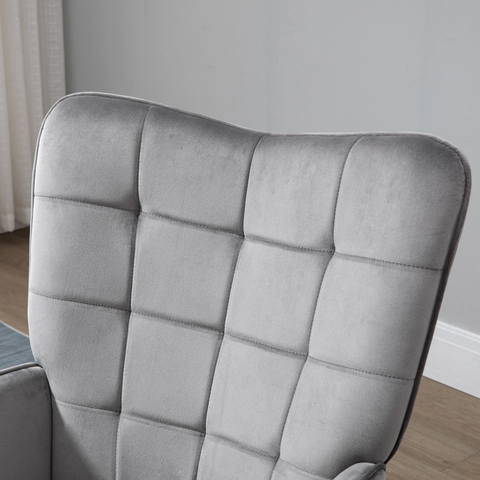 HOMCOM Modern Accent Chair Velvet-Touch Tufted Wingback Armchair Grey