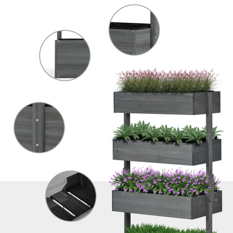 Outsunny Raised Garden Bed Wooden Plant Stand Grey