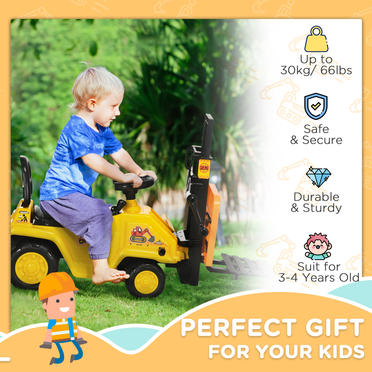 HOMCOM Kids Ride on Forklift Truck w/ Fork Tray, Under Seat Storage, Backrest