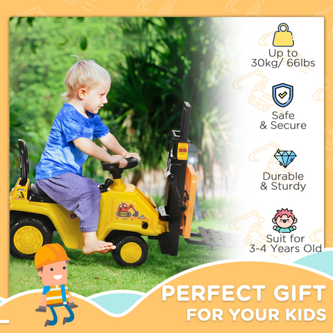 HOMCOM Kids Ride on Forklift Truck w/ Fork Tray, Under Seat Storage, Backrest
