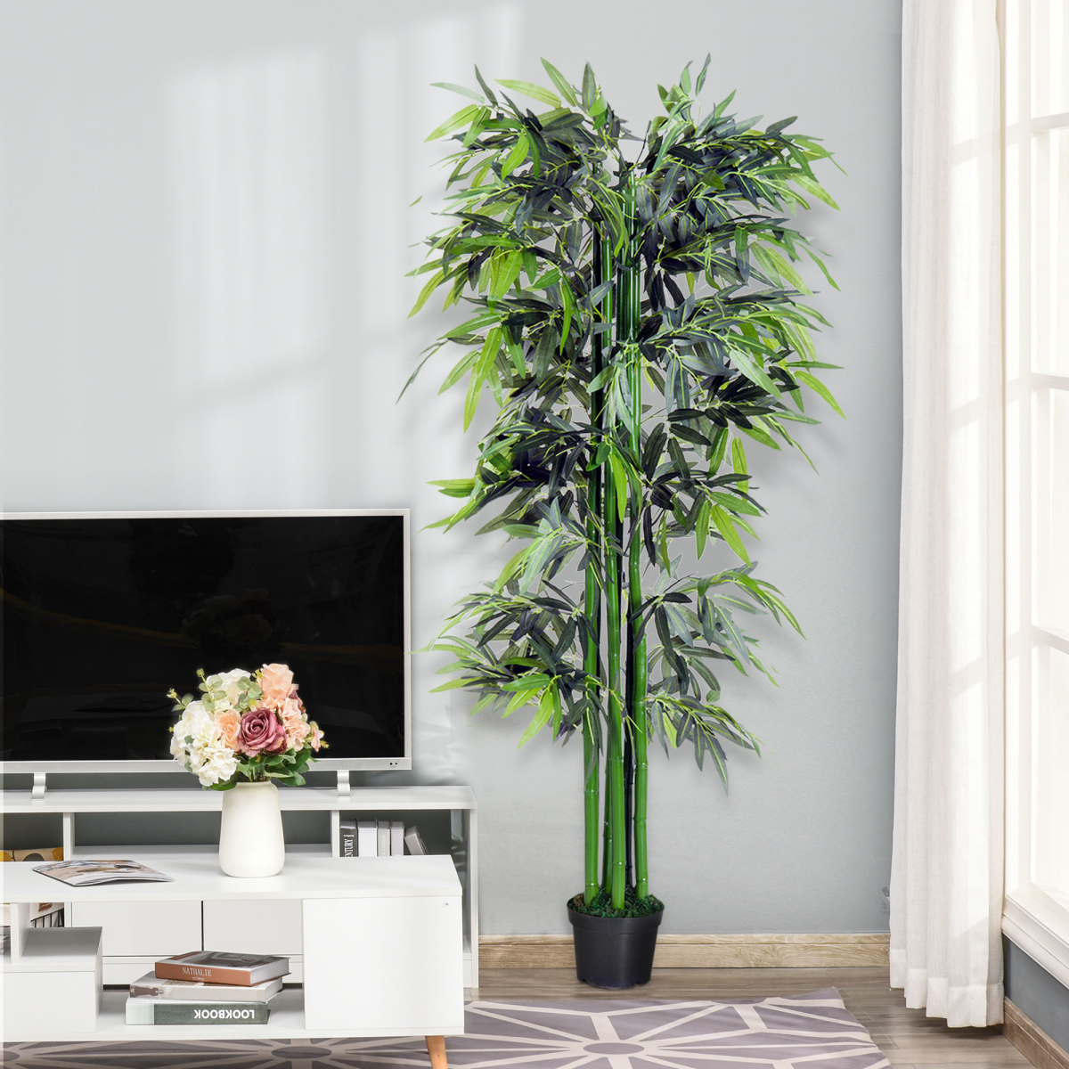 Artificial Bamboo Tree Plant, 1.8 m-Green Bamboo/ Black Pot