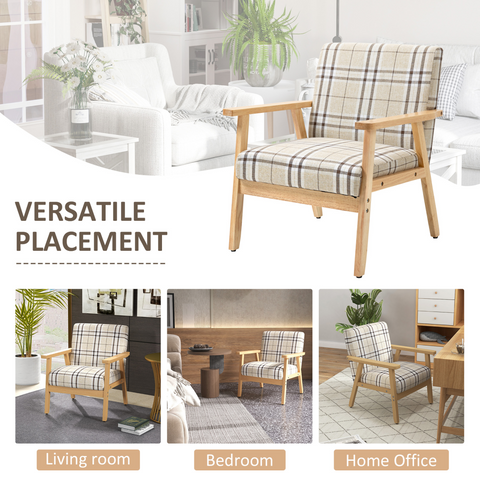 HOMCOM Modern Accent Chairs Upholstered Linen-Feel Living Room Chair Beige