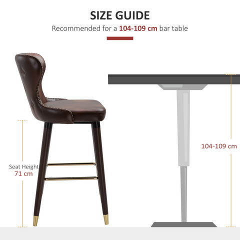 2 Pieces Home Luxury Bar Chair Stool, PU Leather European Style, Brown