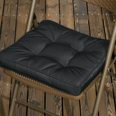 40 x 40cm Garden Seat Cushion with Ties Replacement Dining Chair Seat Pad, Black