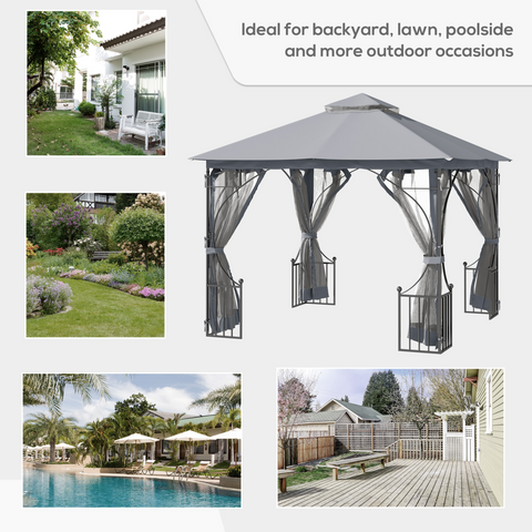 Gazebo Party Tent Canopy Sun Shade for Patio Garden Light Grey 3x3(m) Outsunny
