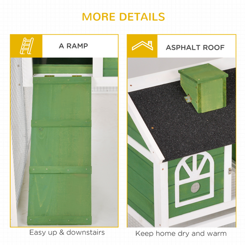 Rabbit Hutch Wood Bunny Cage for Outdoor Indoor w/ Pull Out Tray Run Ramp Green