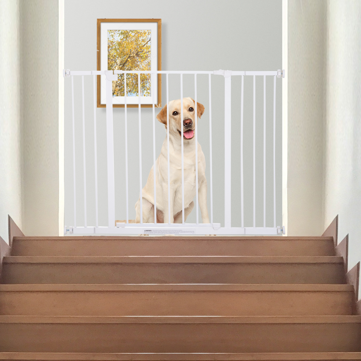 Pressure Fit Dog Gate Pet Barrier for stairs doorway, 76-107cm Width White