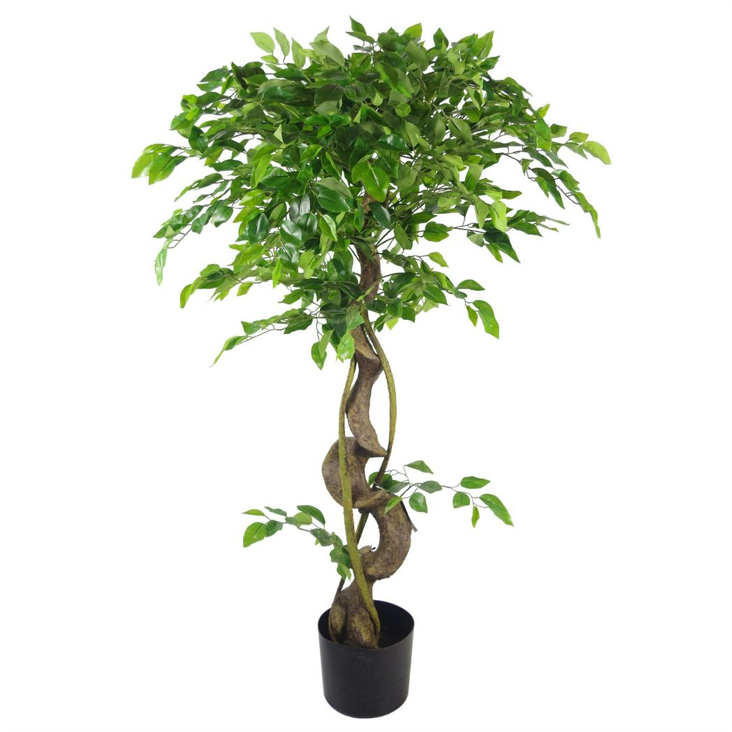 120cm Twisted Trunk Artificial Japanese Fruticosa Style Ficus Tree Copper Planter