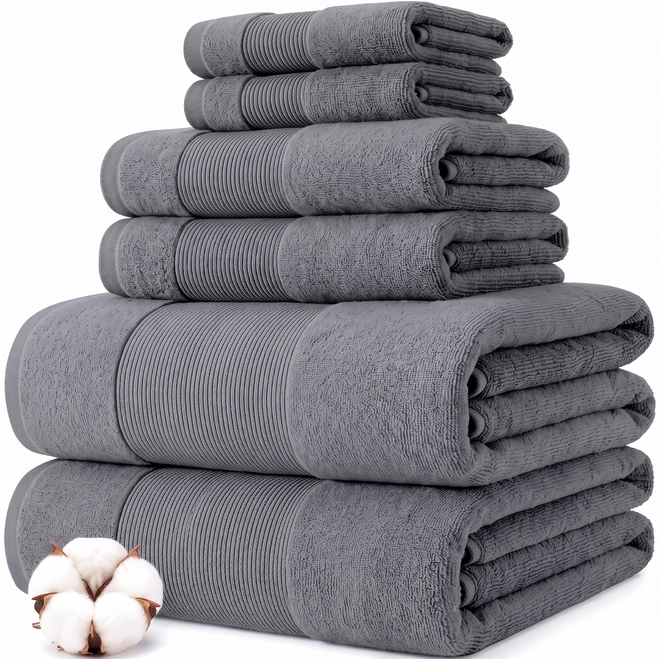 Modern Threads Amrapur Overseas 100% Combed Cotton Toilet Set, Charcoal, 6 pieces