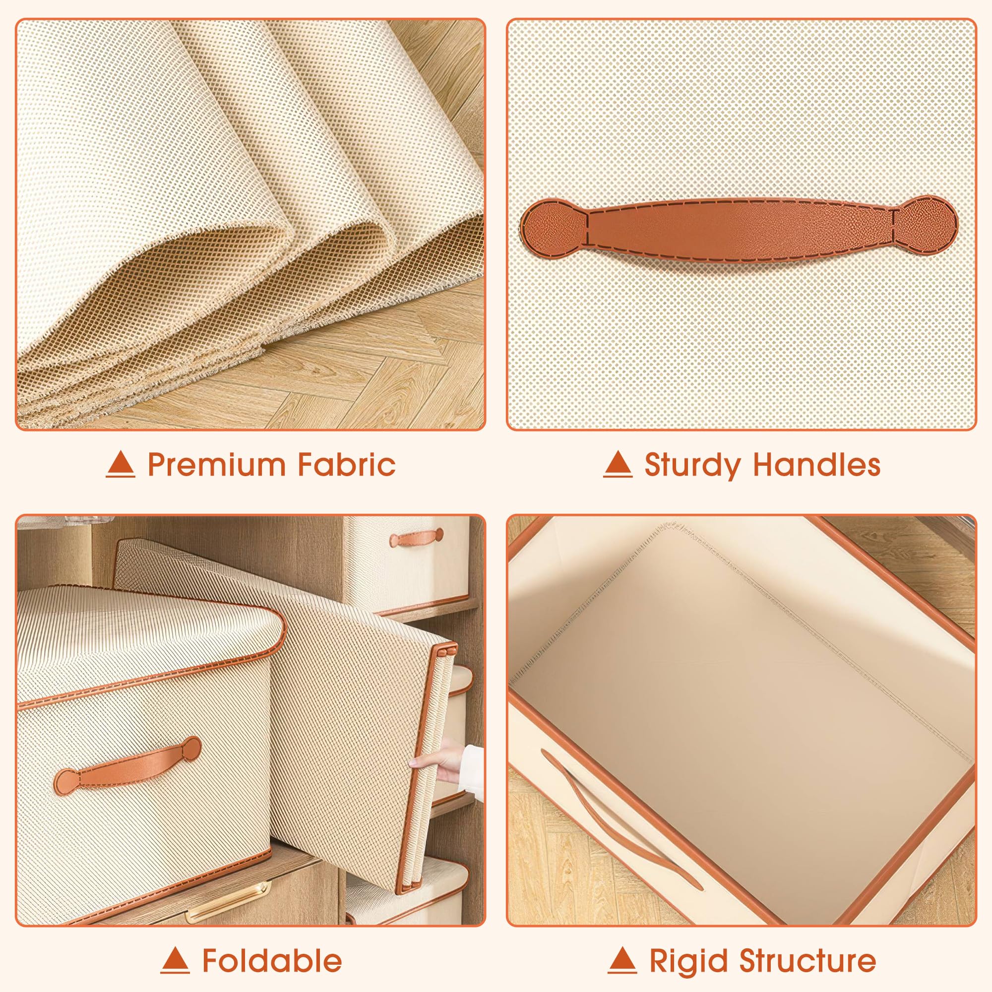 flaxarne Storage Box with Lid,Decorative Storage Boxes with Lids with PU Leather Handle,3-Pack Fabric Organiser Box for Closet Bedroom Office,37 * 25