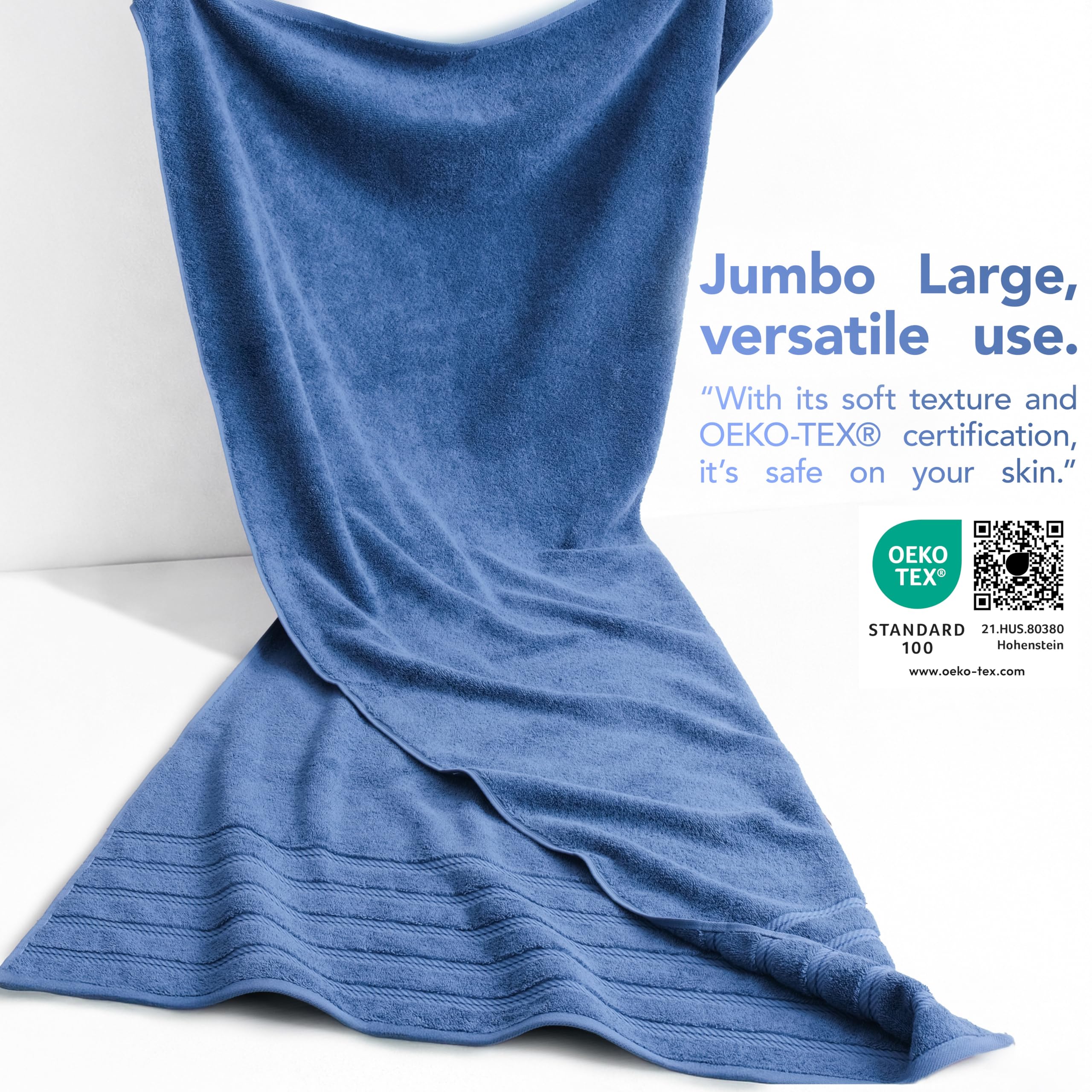 American Soft Linen Jumbo Large Bath Towels, 100% Cotton, 35 x 70 cm, Luxury Oversized Turkish Bath Towel for Bath, Beach and Pool, Electric Blue