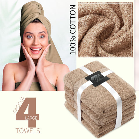 CityComfort Bath Towels Set of 4 100% Cotton 550 GSM 75x135cm Highly Absorbent Fluffy Bathroom Towels Household Essentials (Brown - 4 Pack)