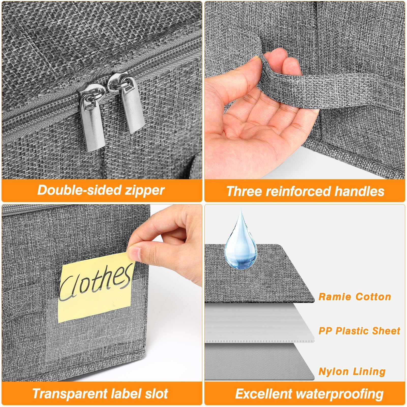 Huquter 50L 17cm Tall Underbed Storage Boxes with Zipped Lids, 2 Pack, Grey