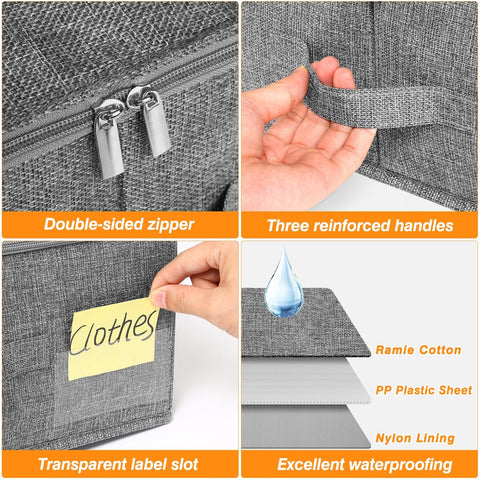 Huquter 50L 17cm Tall Underbed Storage Boxes with Zipped Lids, 2 Pack, Grey