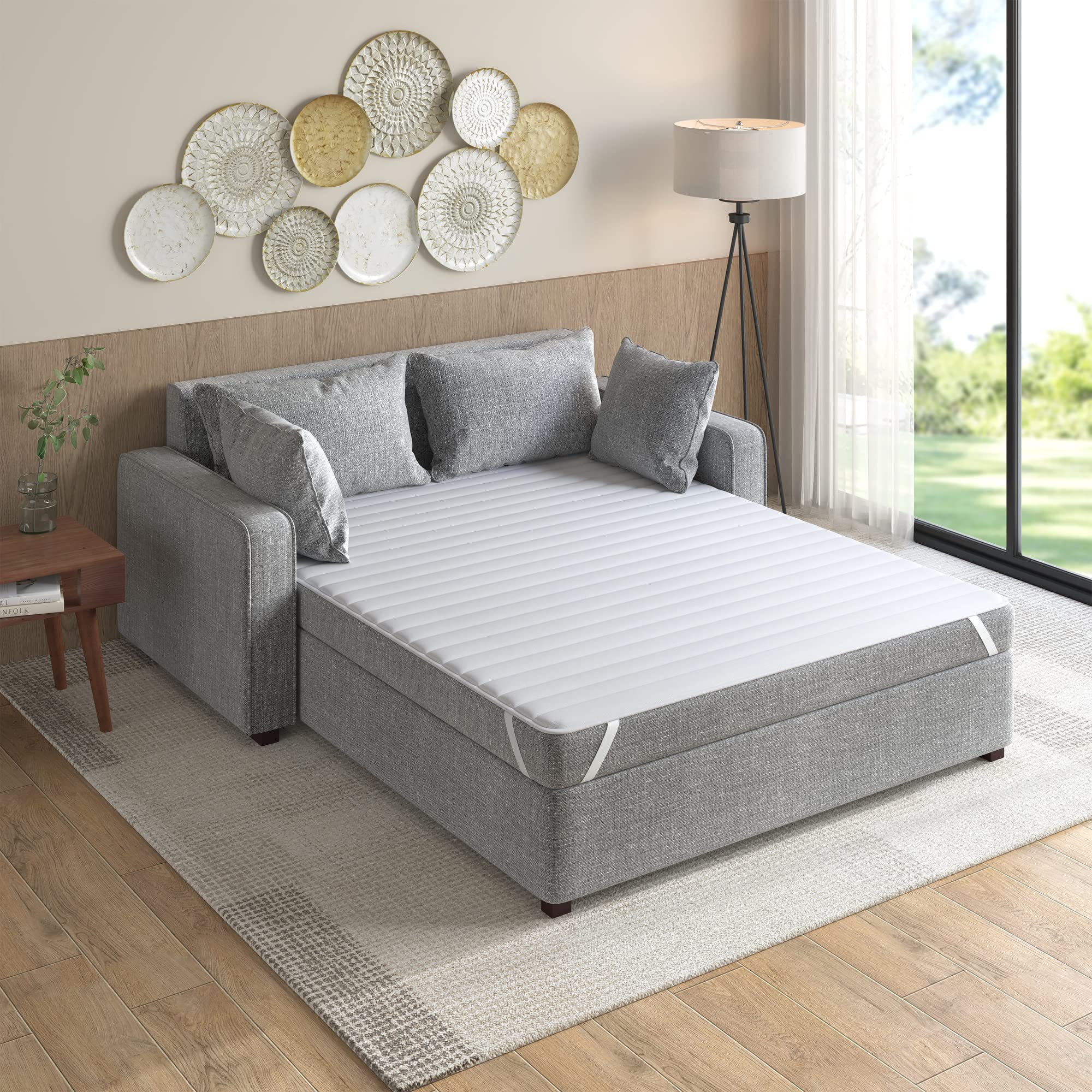 Madison Park Essentials Frisco Waterproof Sofa Bed Mattress Pad, Microfiber - All Over Elastic Mattress Protection Cover, Full 54x72", White