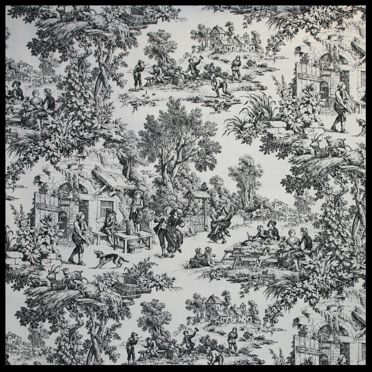Ellis Curtain Victoria Park Toile 68-Inch-by-54 Inch Tailored Panel Pair with Tiebacks, Black