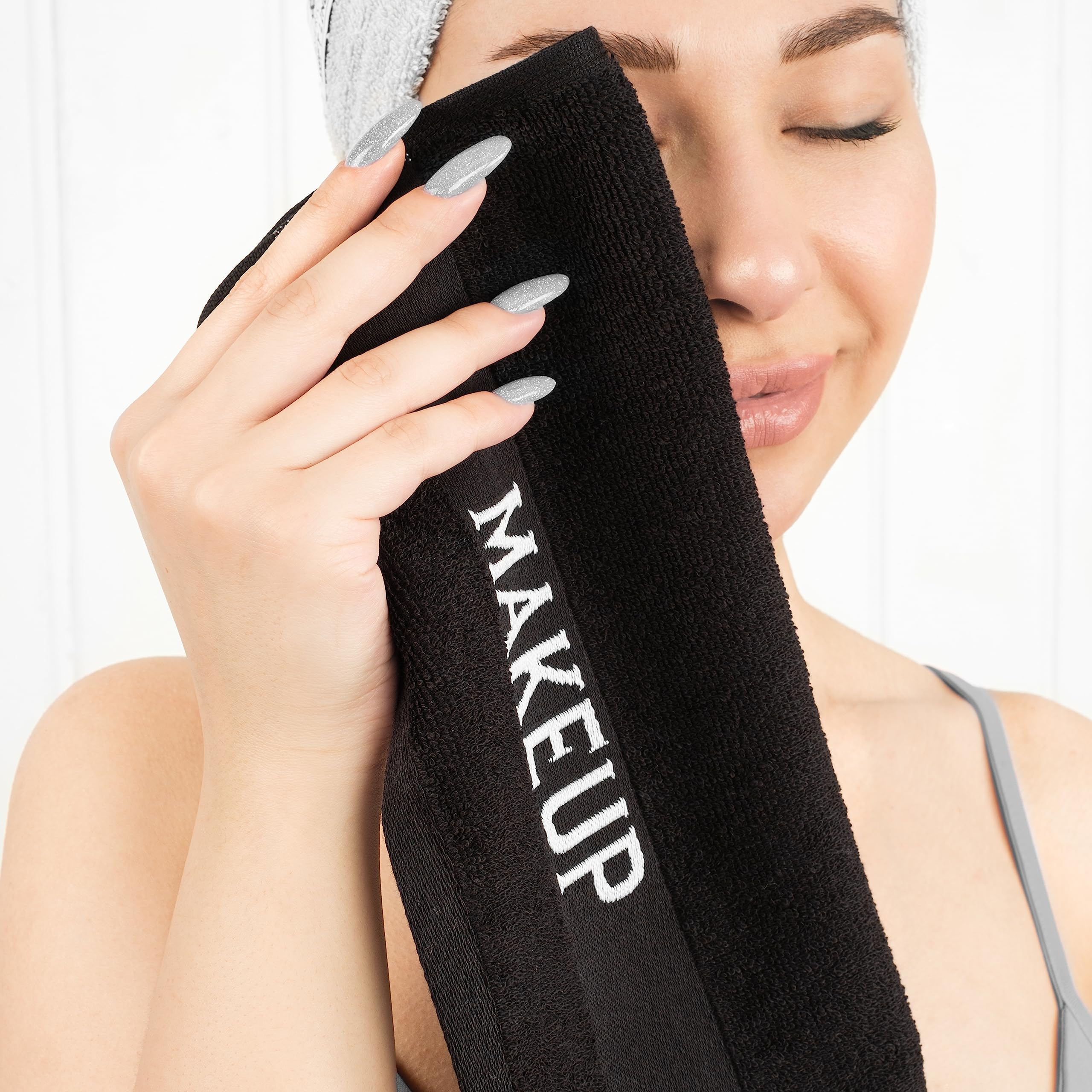 American Soft Linen Makeup Washcloths, 100% Cotton Makeup Remover Towels, 4 Pack Make up Towels for Face, 12 x 12 Face Cloth Towels, Black