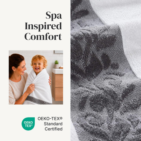Modern Threads With Filgree Jacquard Border, Charcoal, 13" x 13\