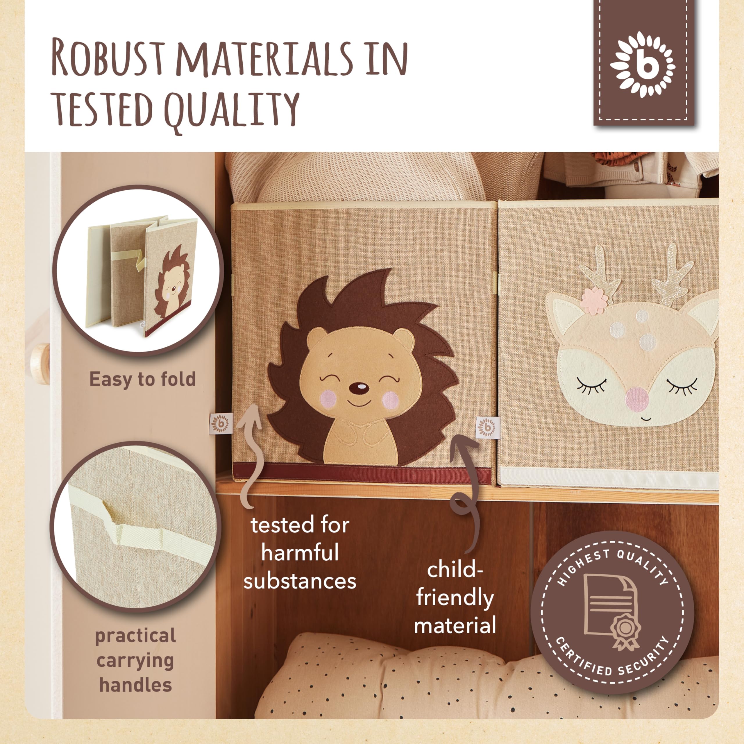 BIECO Piksi Hedgehog Toy Box - Toy Storage Box - Kallax Shelf Boxes Storage - Shelf Nursery - Boxes 33x33
