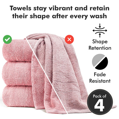 Novo Home Bath Towels Set of 4 – 550 GSM 100% Cotton Baby Pink Extra Large Towels for Bathroom, Spa Use (70x140 cm)