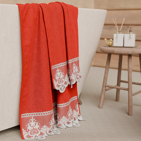 PETTI Artigiani Italiani - 100% Cotton Terry Bath Towels, 1+1 Towel Set, 2 Pieces, 1 Face Towel and 1 Hand Towel, Red