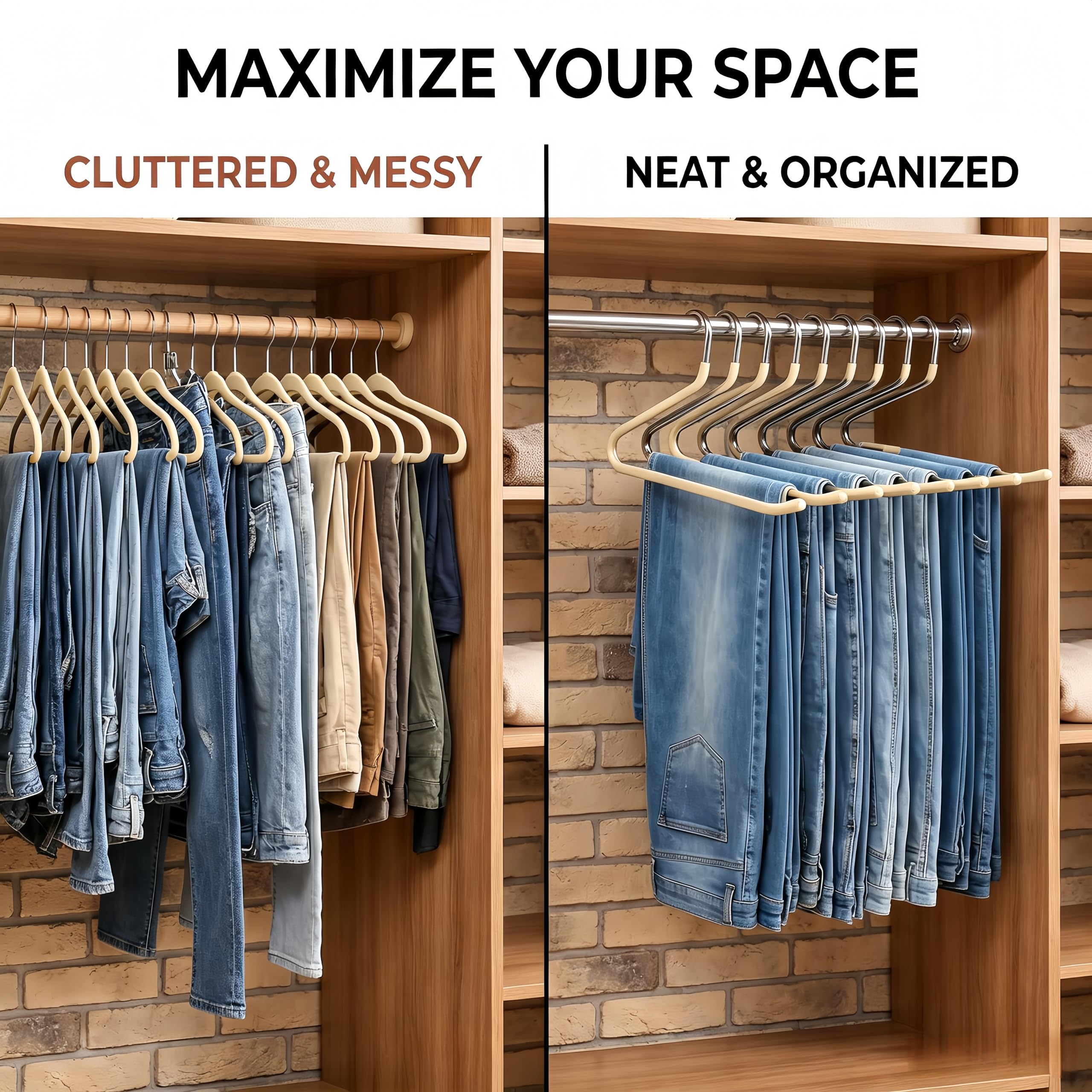 Trousers Hangers, 10 Pack Jeans Hangers for Women Men, Non-Slip Open Ended Metal Pants Hangers for Wardrobe & Clothes Rail